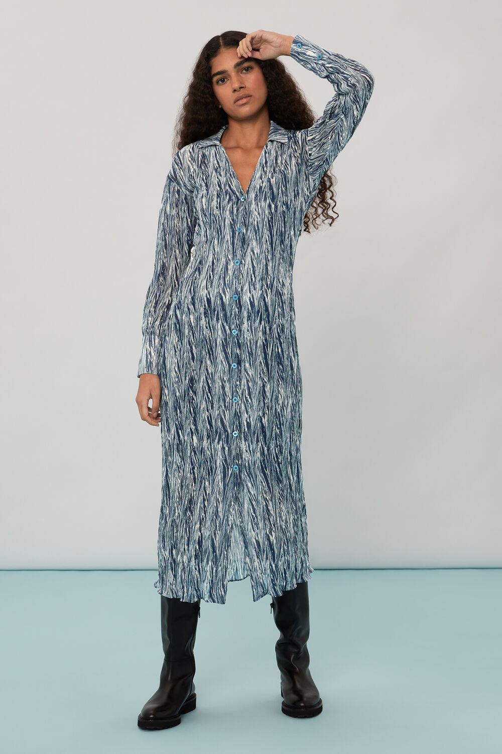 Marble Stripe Plisse Dress