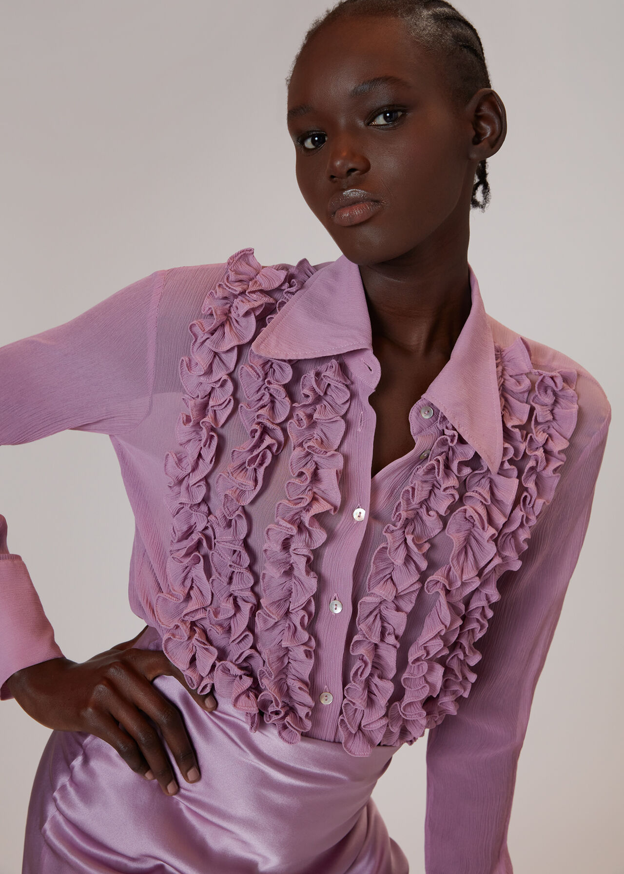 Lilac Whistles X Hai Ruffle Blouse, WHISTLES