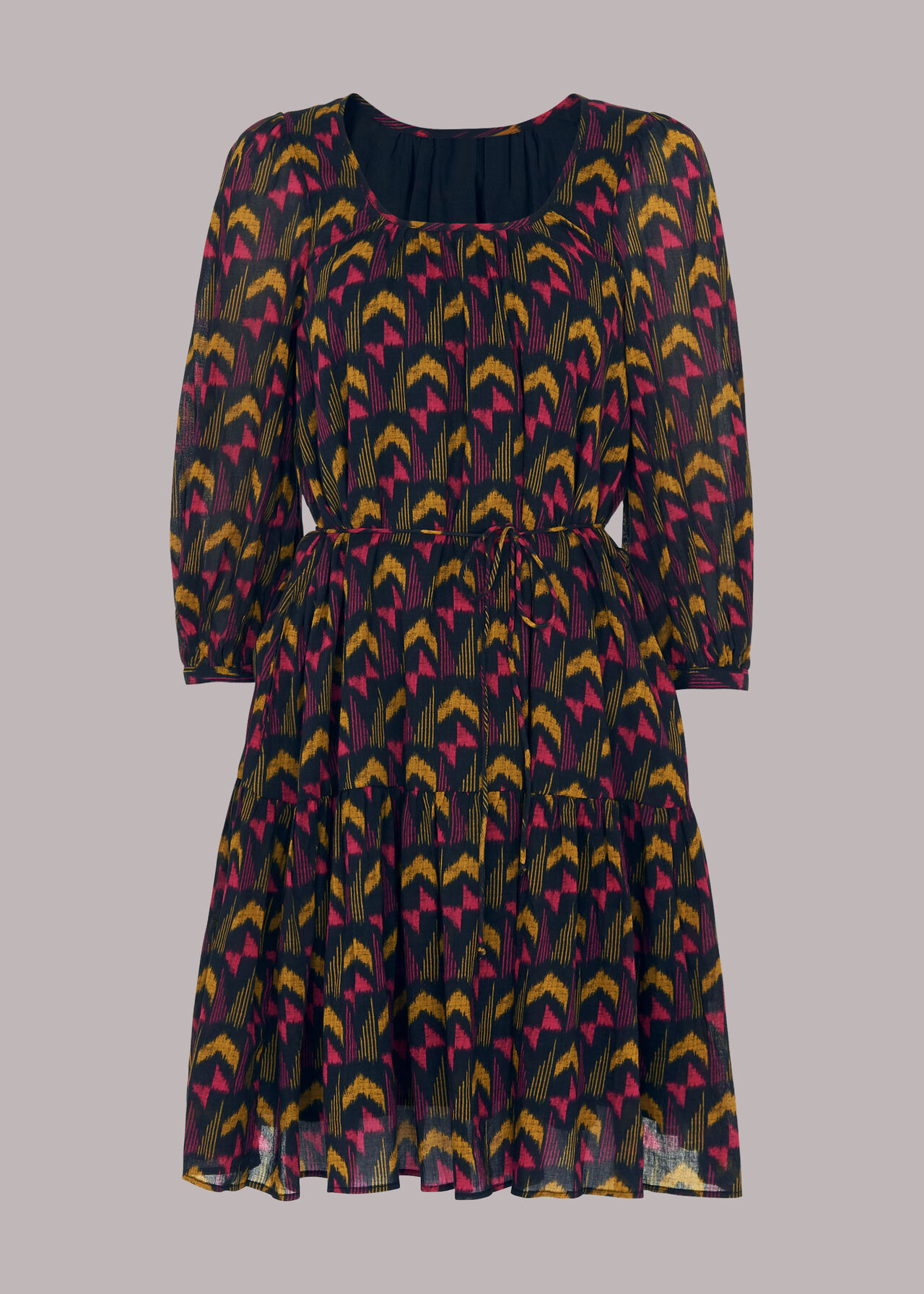 Geometric Ikat Trapeze Dress Black/Multi