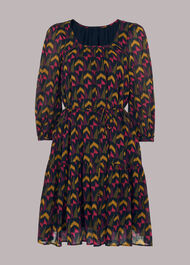 Geometric Ikat Trapeze Dress Black/Multi