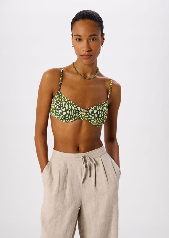 Green Animal Underwire Bikini Top