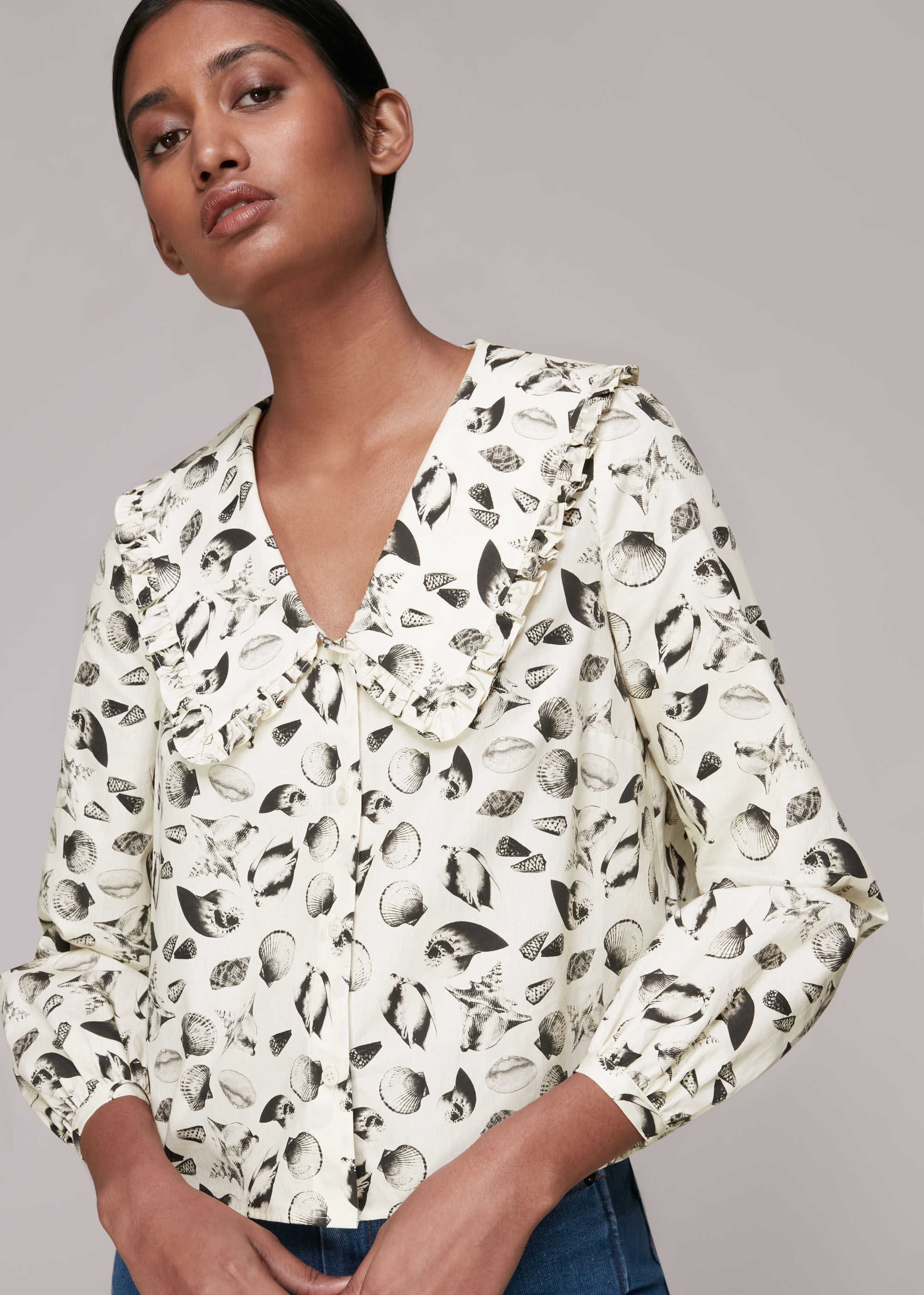 Multicolour Sea Shell Print Collar Top | WHISTLES | Whistles UK |