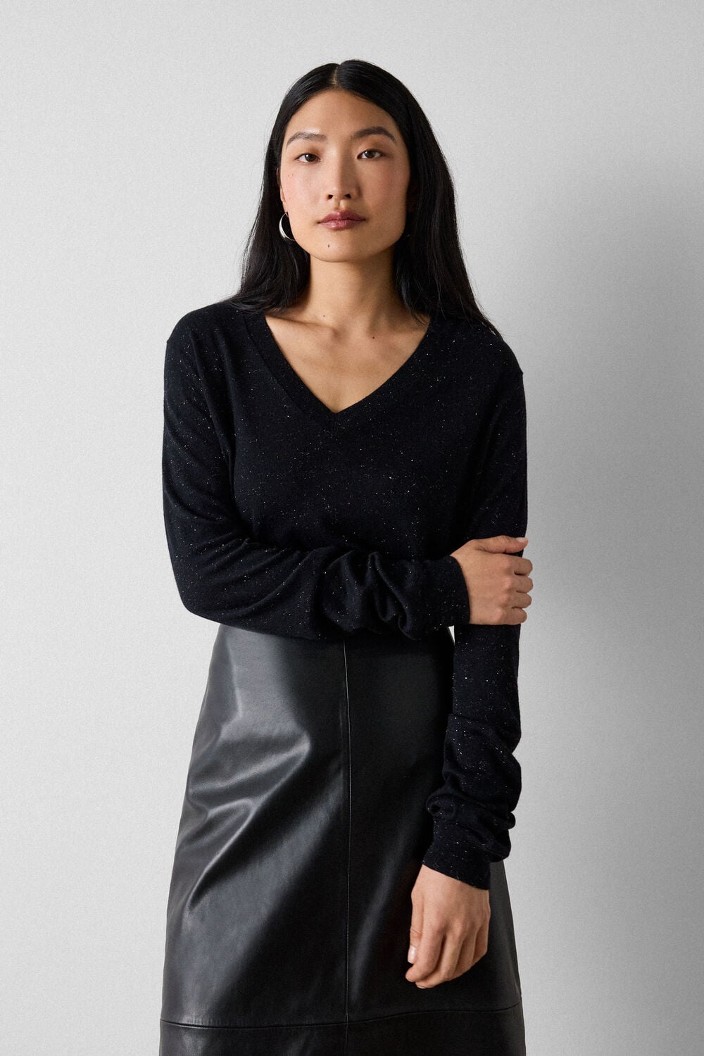 Black Annie Sparkle V Neck Knit