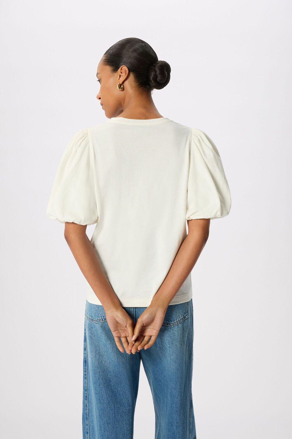 Ivory Puff Sleeve Detail Tee