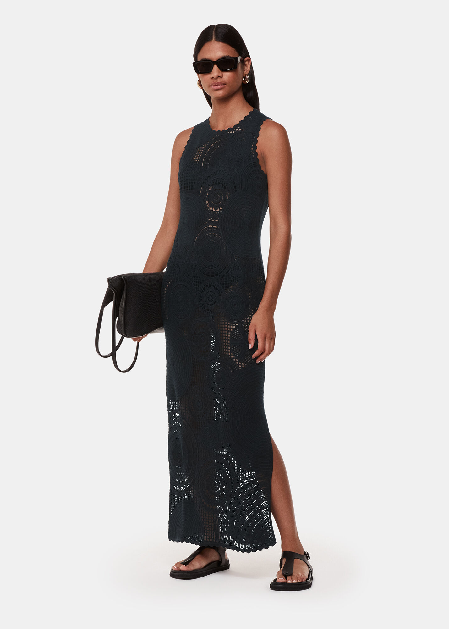 Black Crochet Circle Maxi Dress