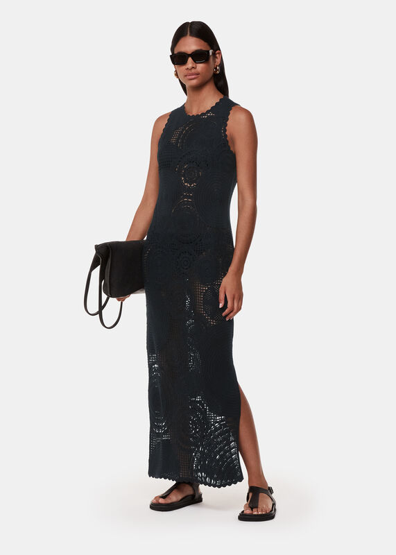 Black Crochet Circle Maxi Dress