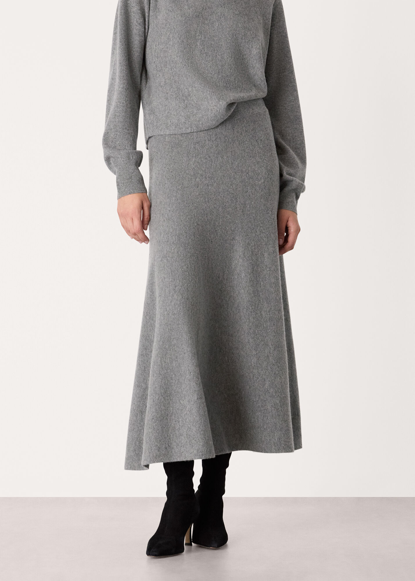 Grey Knitted Midi Skirt | WHISTLES | Whistles UK |