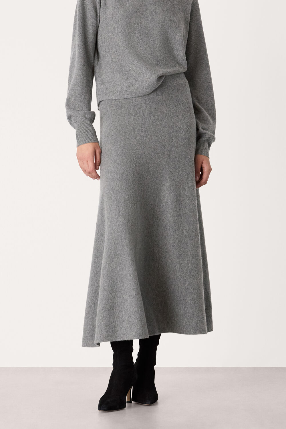 Grey Knitted Midi Skirt
