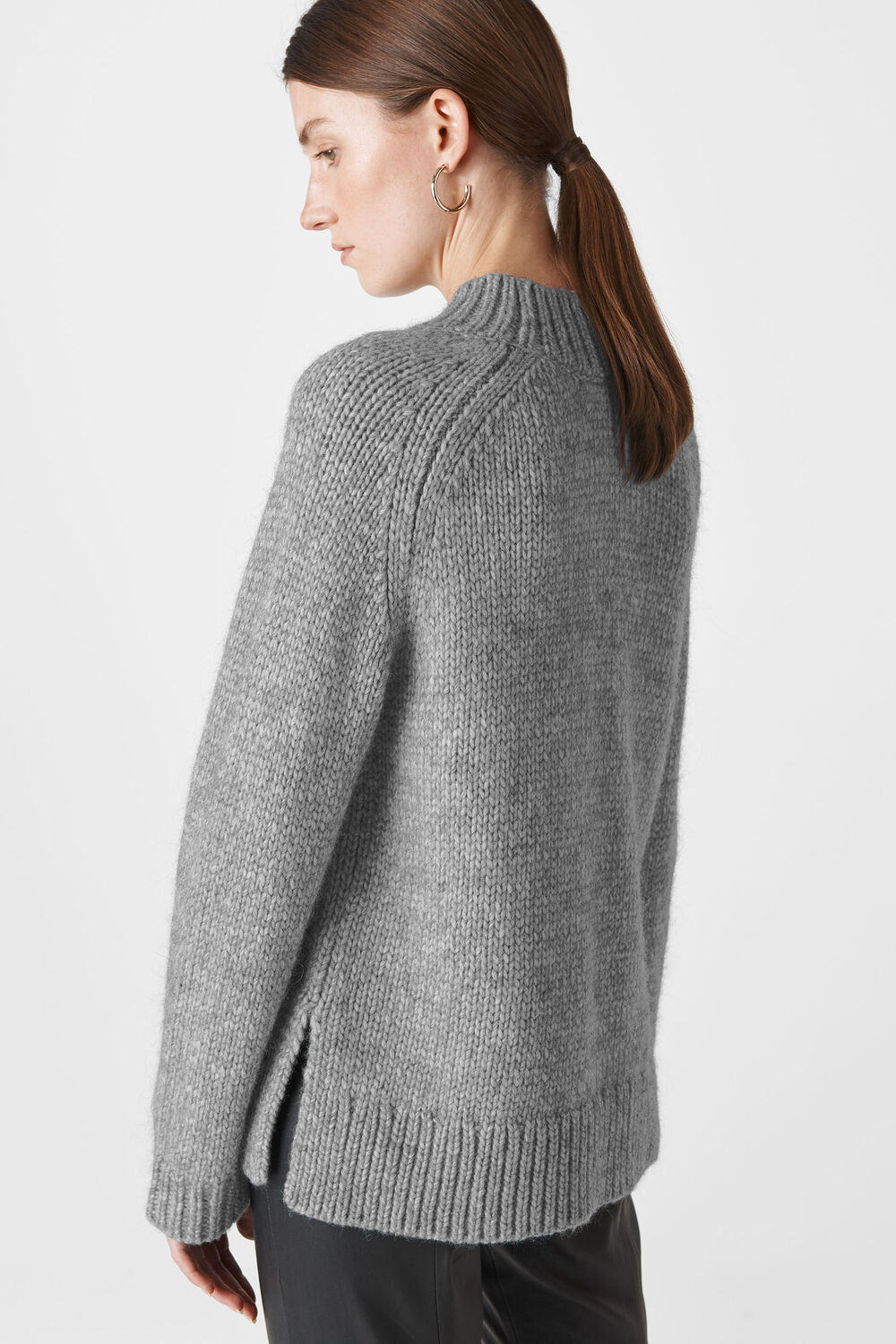 Oversized Cable Alpaca Sweater Grey Marl