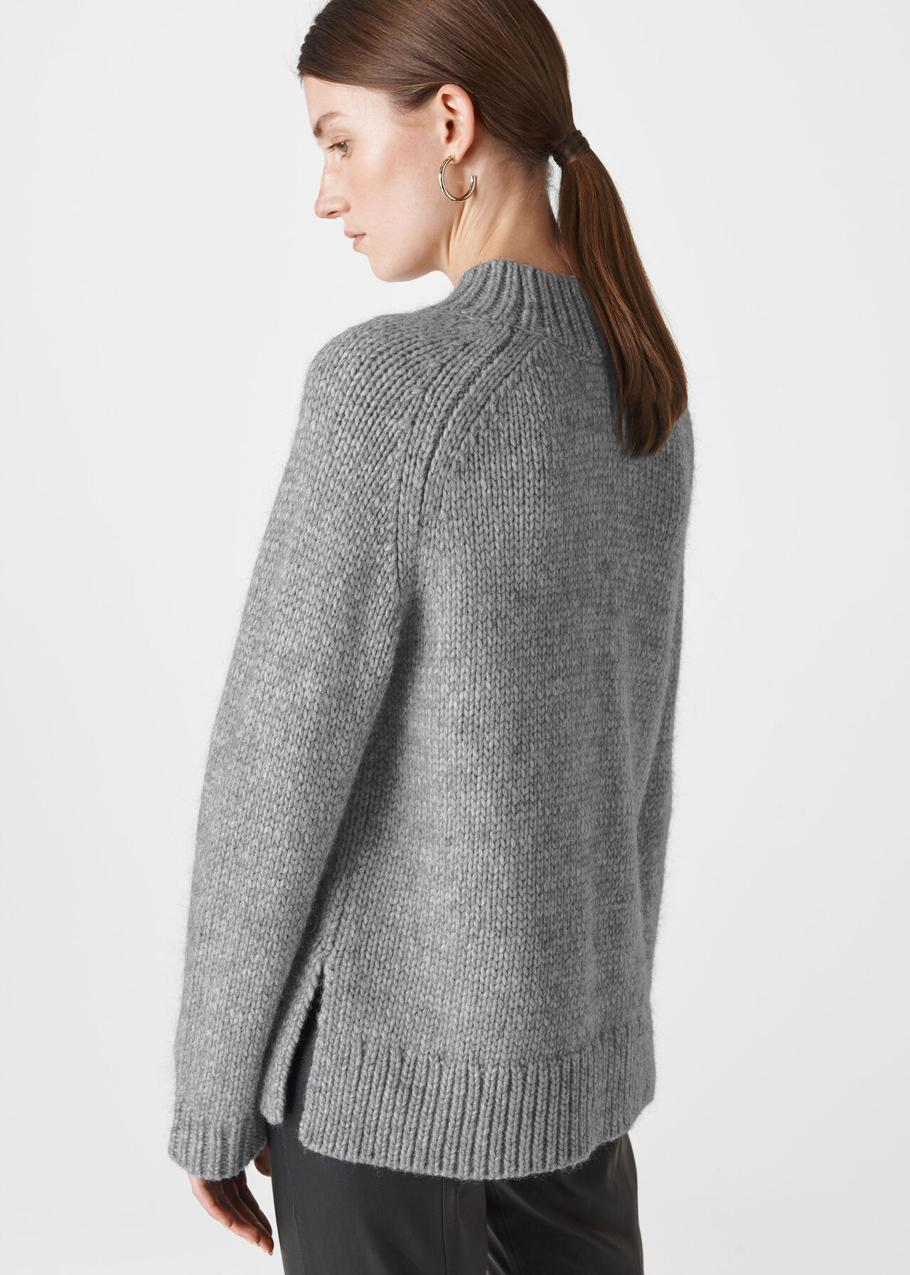 Oversized Cable Alpaca Sweater Grey Marl