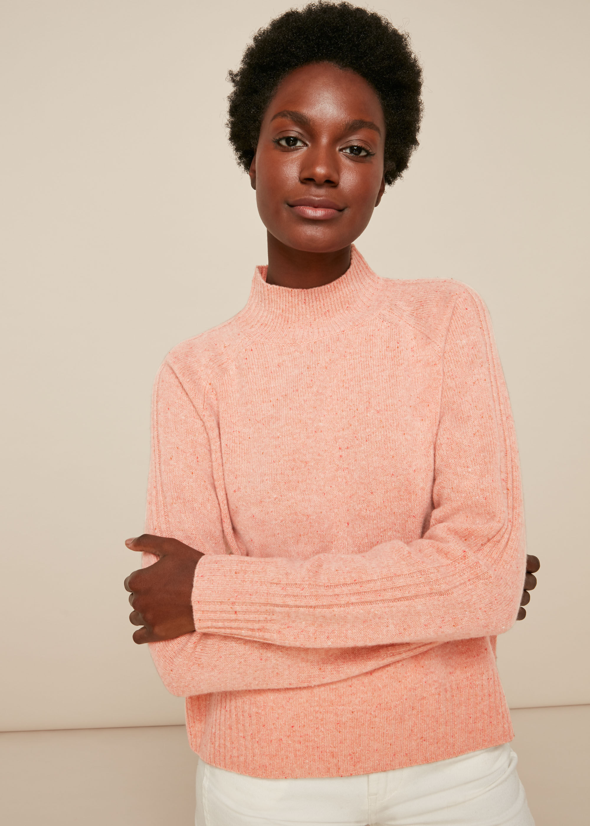 Pale Pink Funnel Neck Flecked Knit WHISTLES