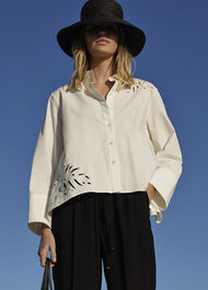 Leaf Embroidered Cotton Shirt