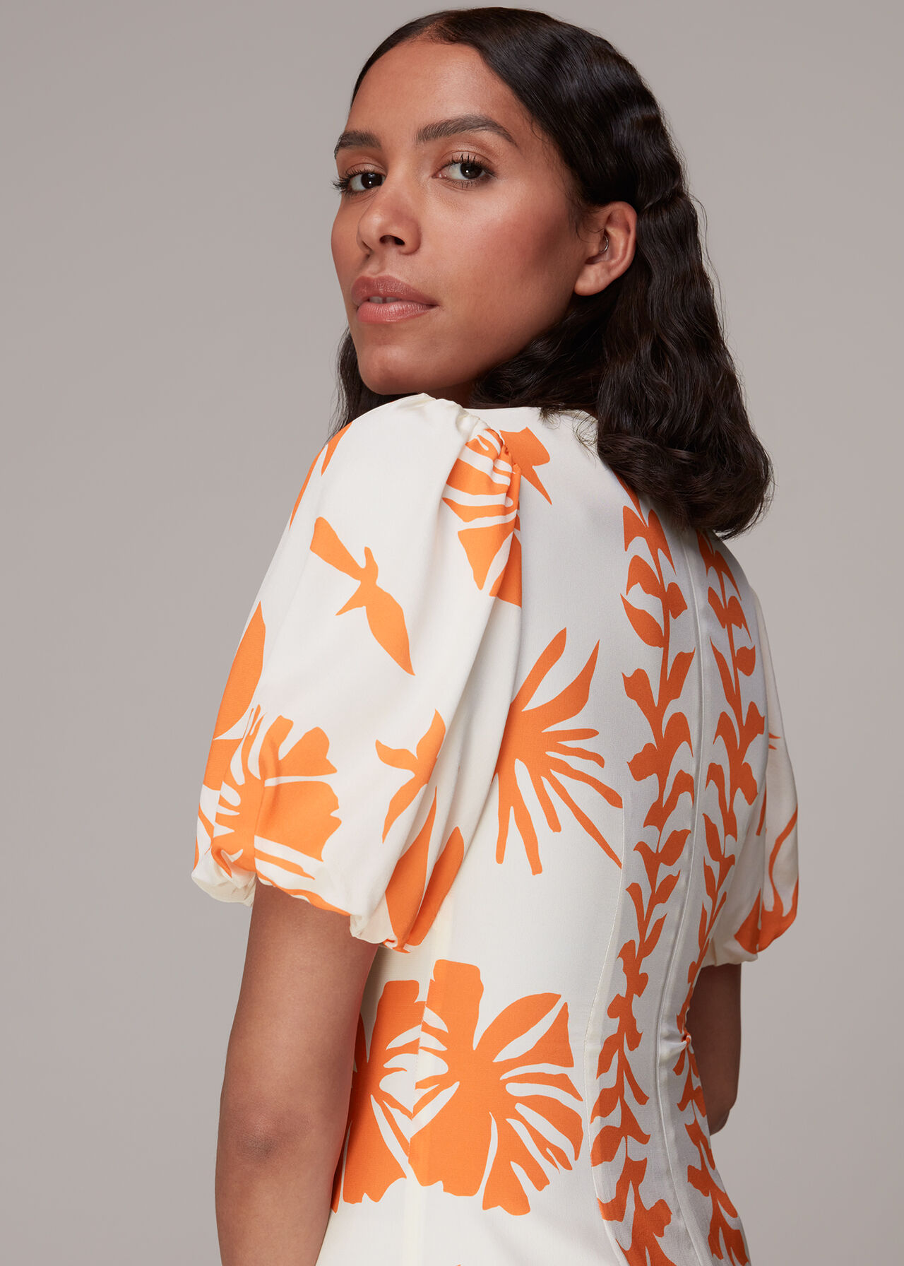 Cora Big Leaf Print Silk Dress