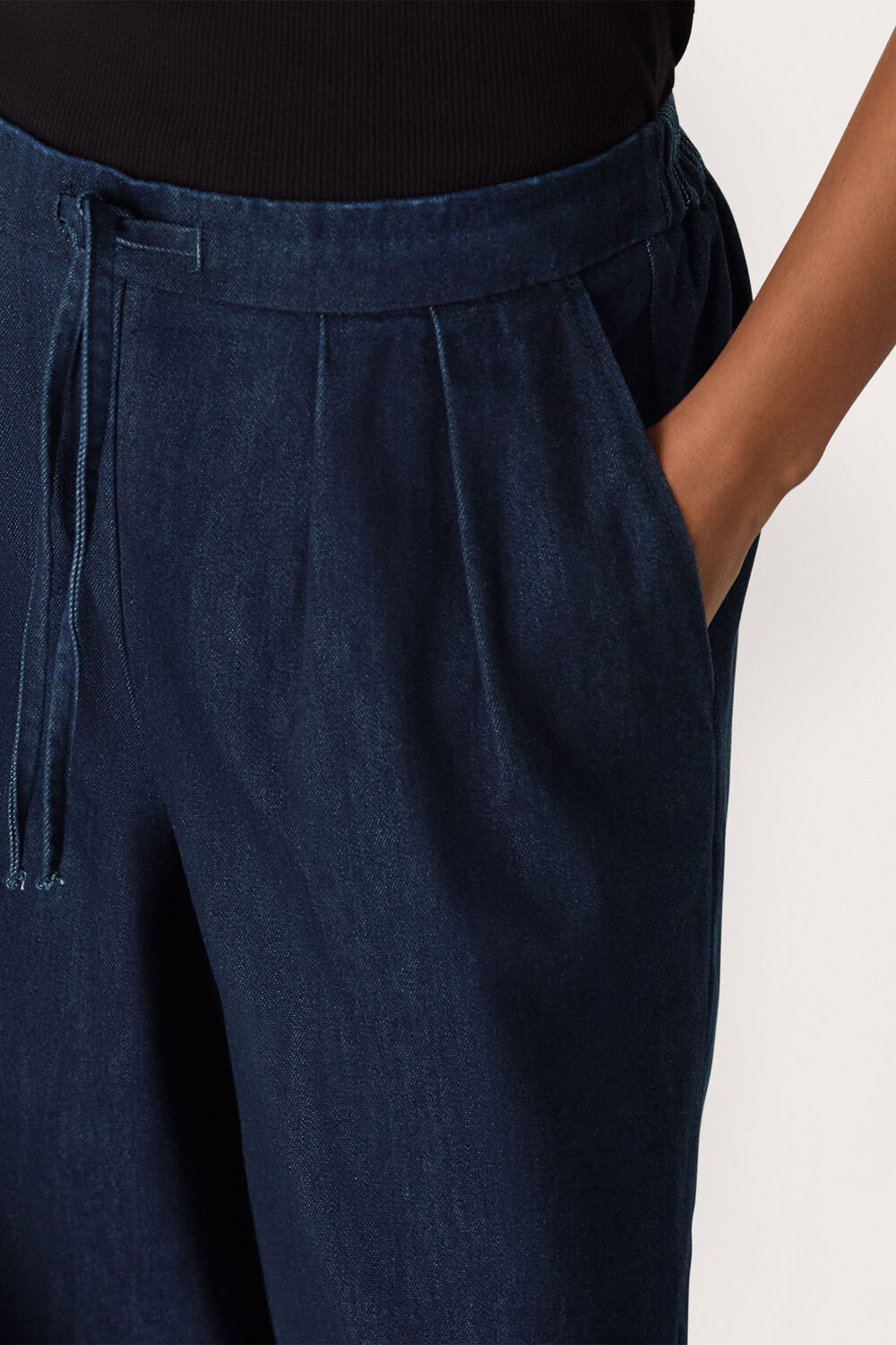 Petite Cotton Wide Leg Pleat Trouser