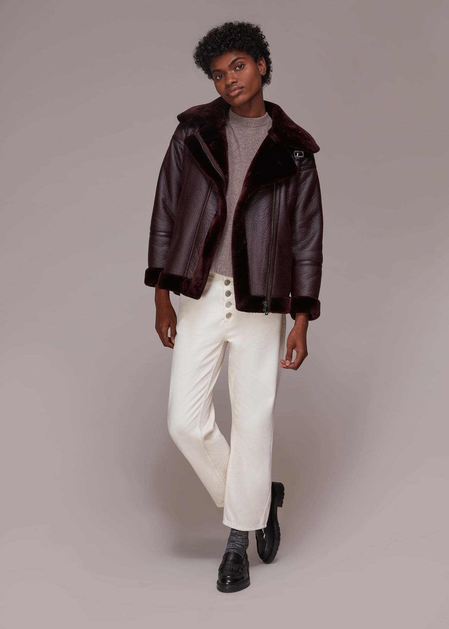 Burgundy Lauren Faux Fur Biker WHISTLES