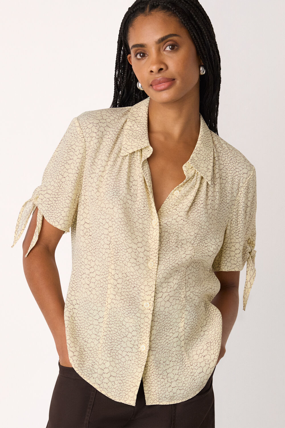 Dashed Marks Tie Sleeve Shirt