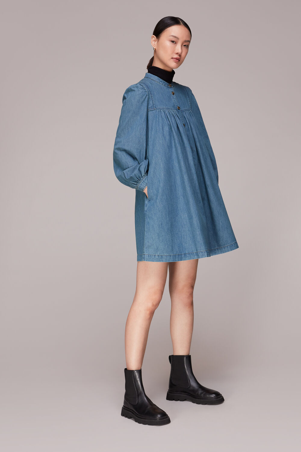 Chambray Denim Trapeze Dress