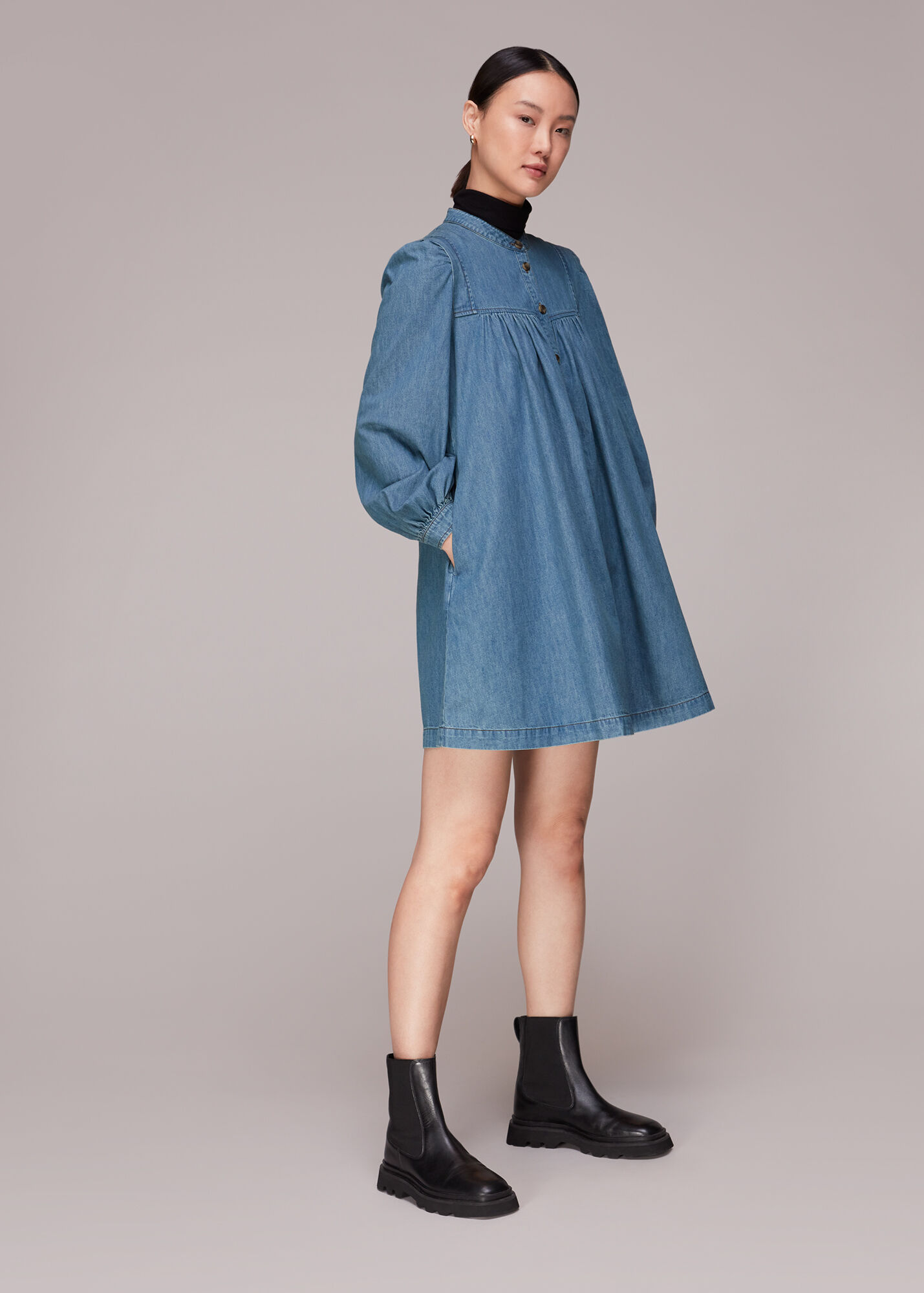 Denim Chambray Denim Trapeze Dress | WHISTLES | Whistles UK