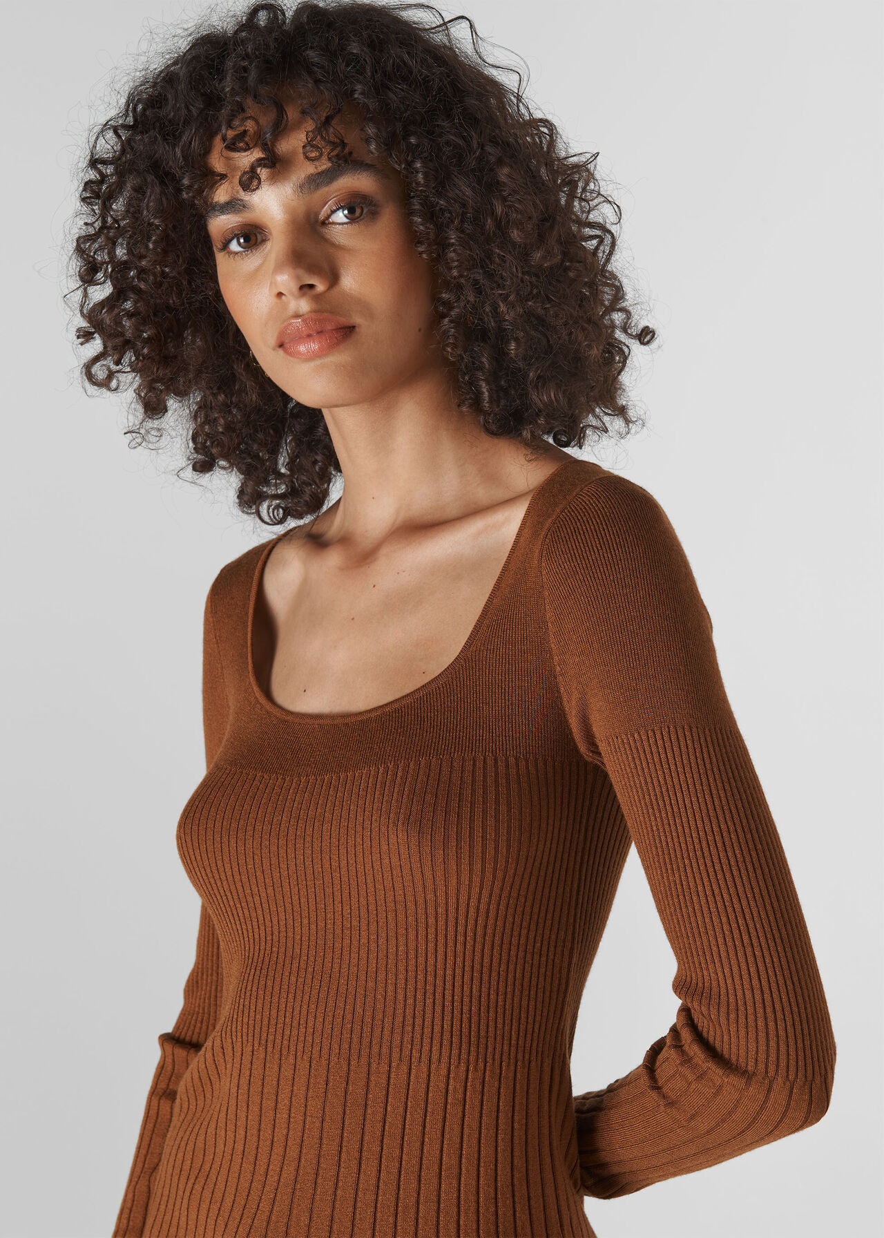 Toffee Square Neck Silk Mix Rib Knit | WHISTLES