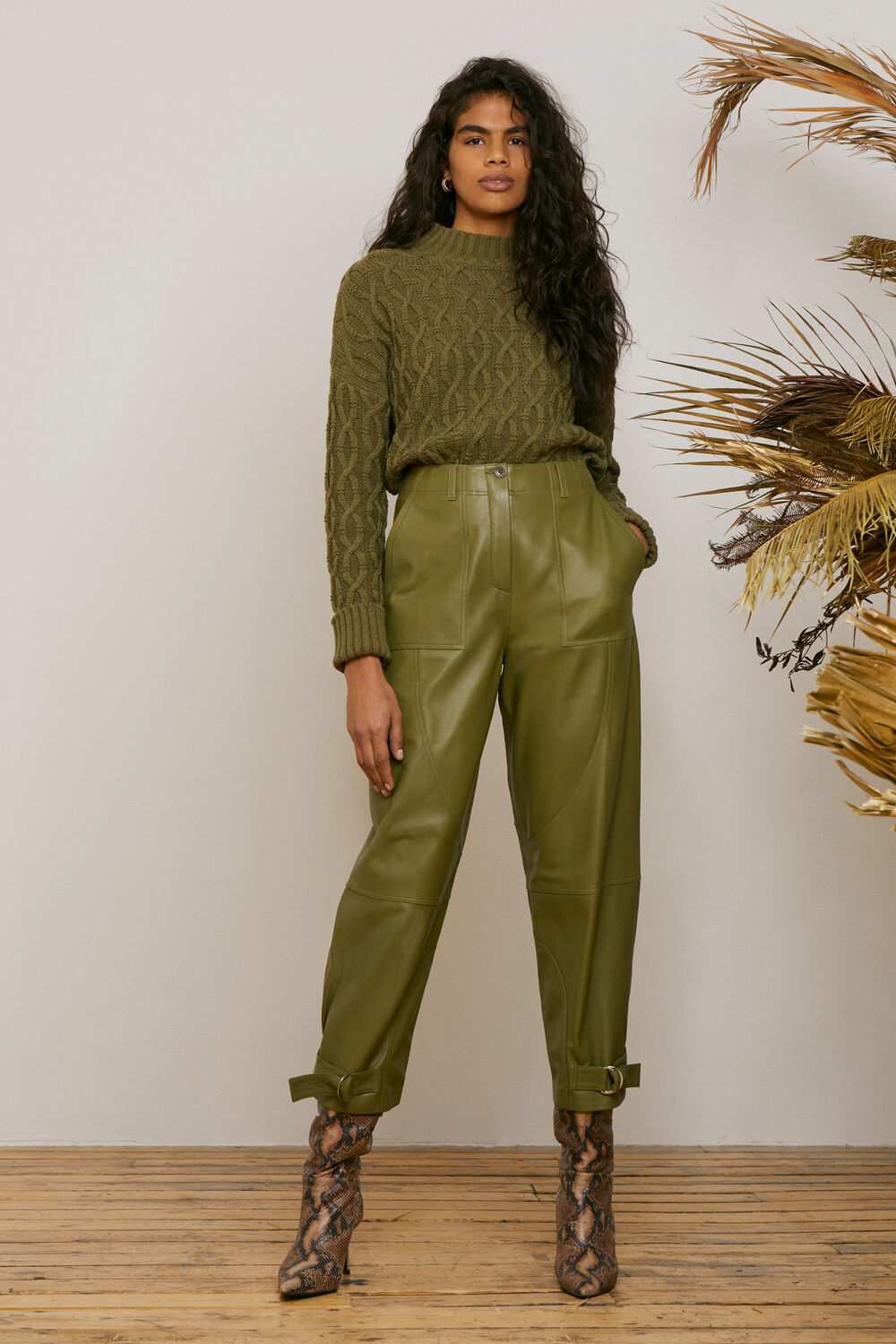Leather Cargo Trouser Khaki