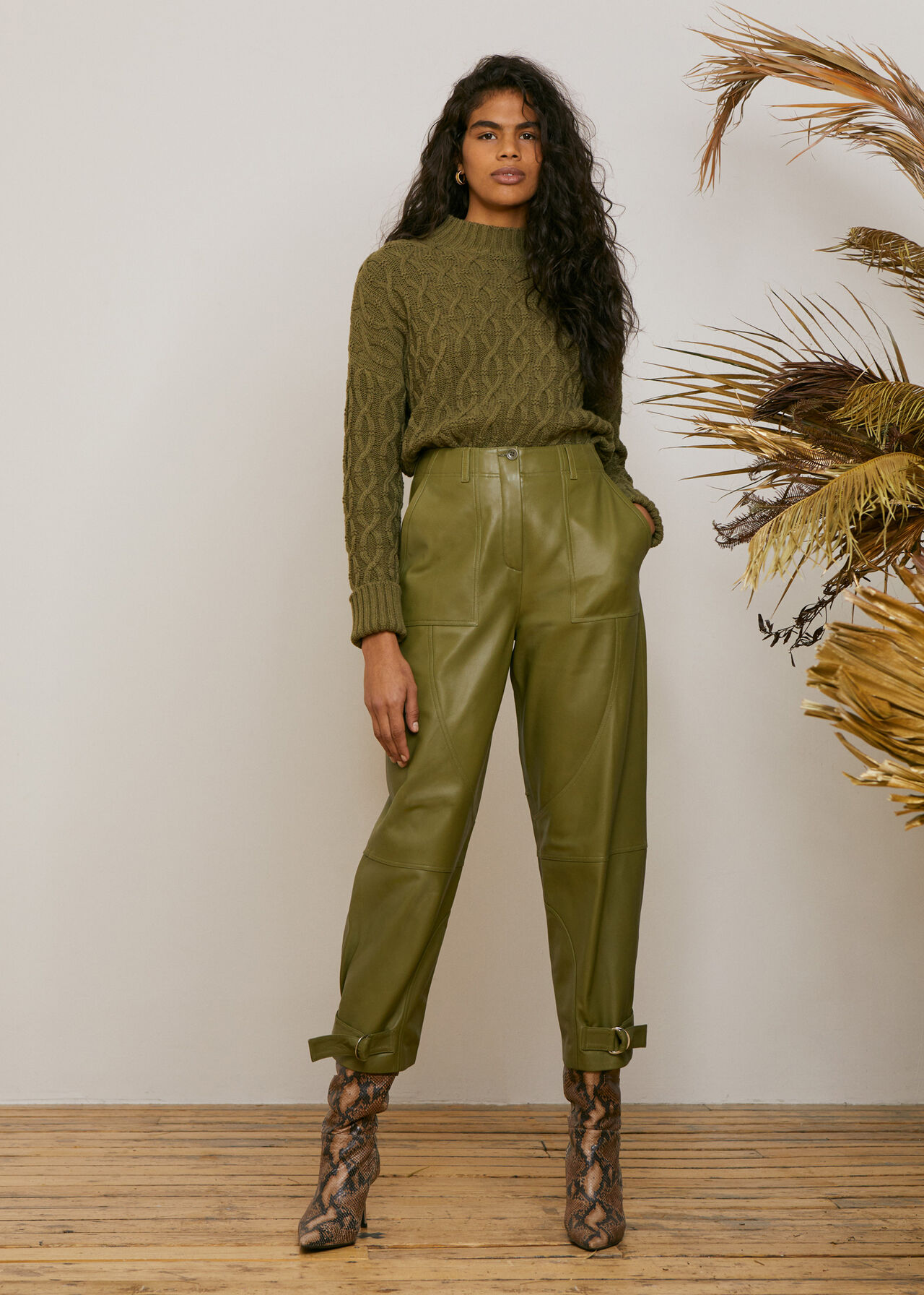 Leather Cargo Trouser Khaki