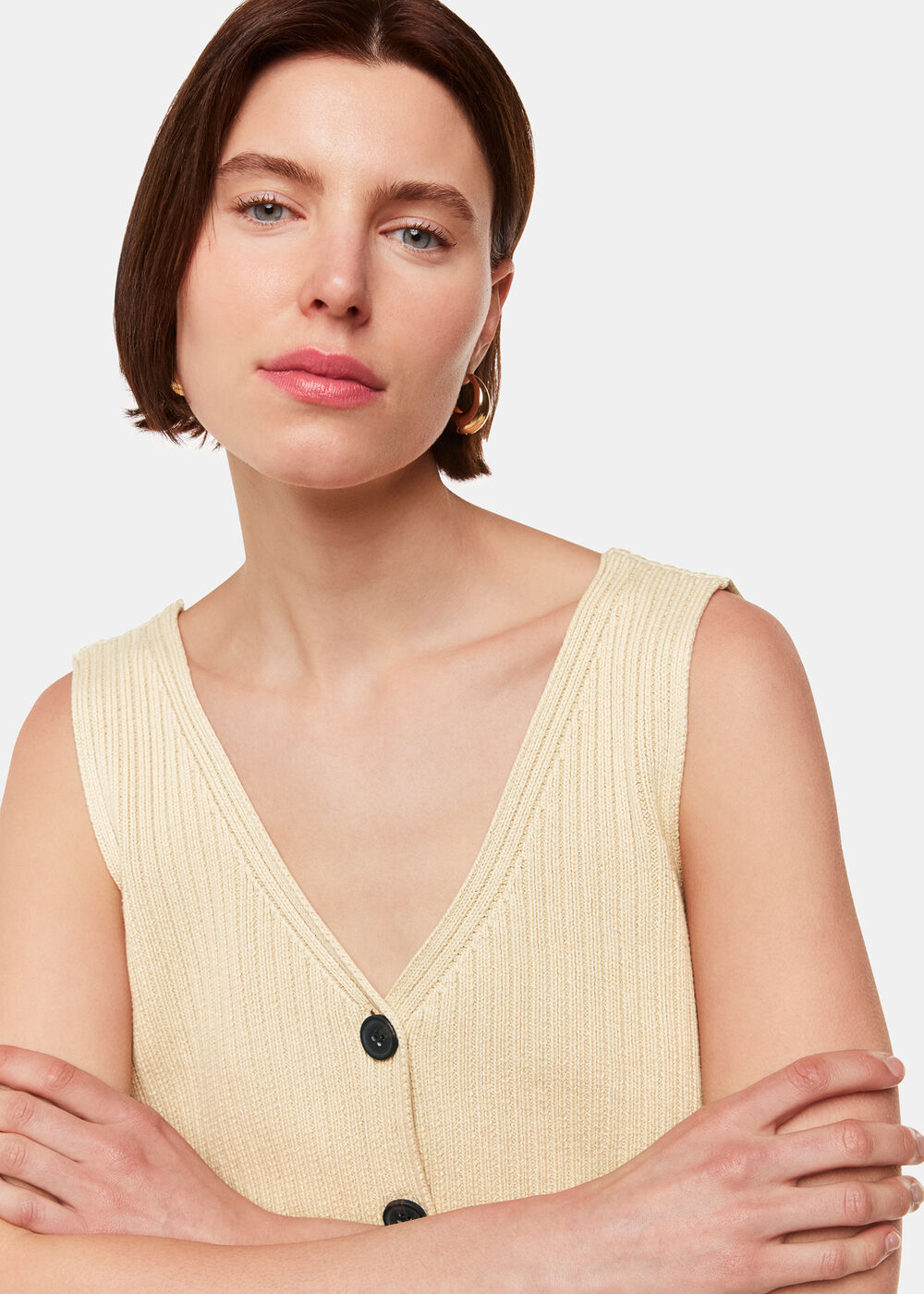 Button Front V Neck Tank