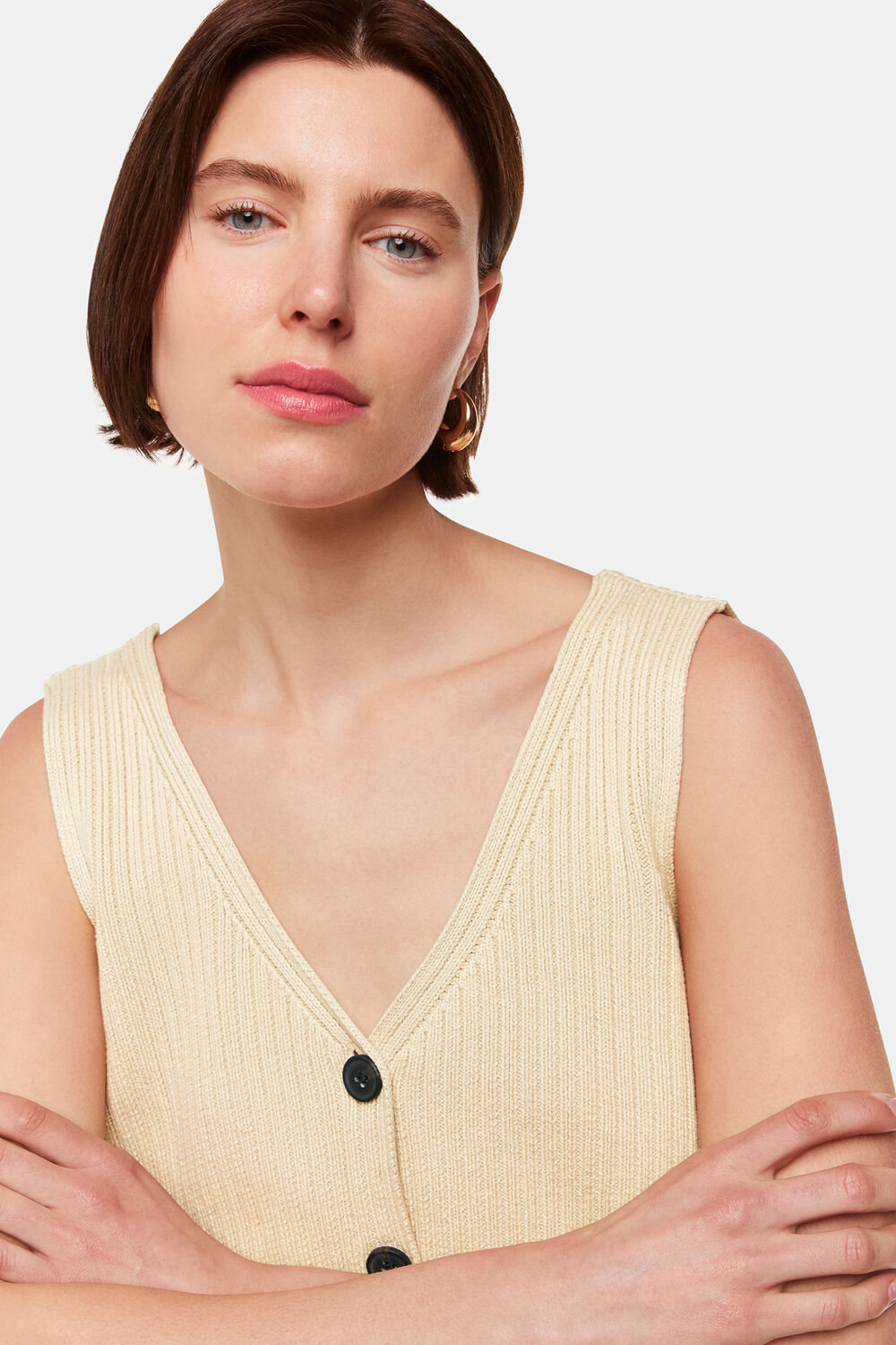 Button Front V Neck Tank