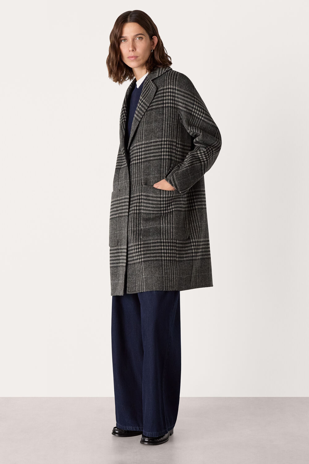 Grey Cassie Double Face Check Coat