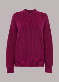 Plated Rib V Neck Jumper