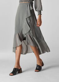 Gingham Wrap Midi Skirt Black/Multi