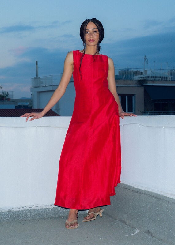 Red Open Back Silk Blend Dress