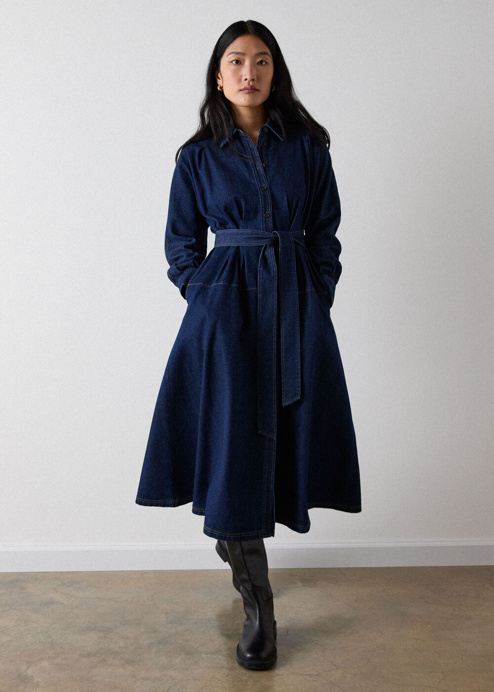 Waisted Midi Shirt Dress
