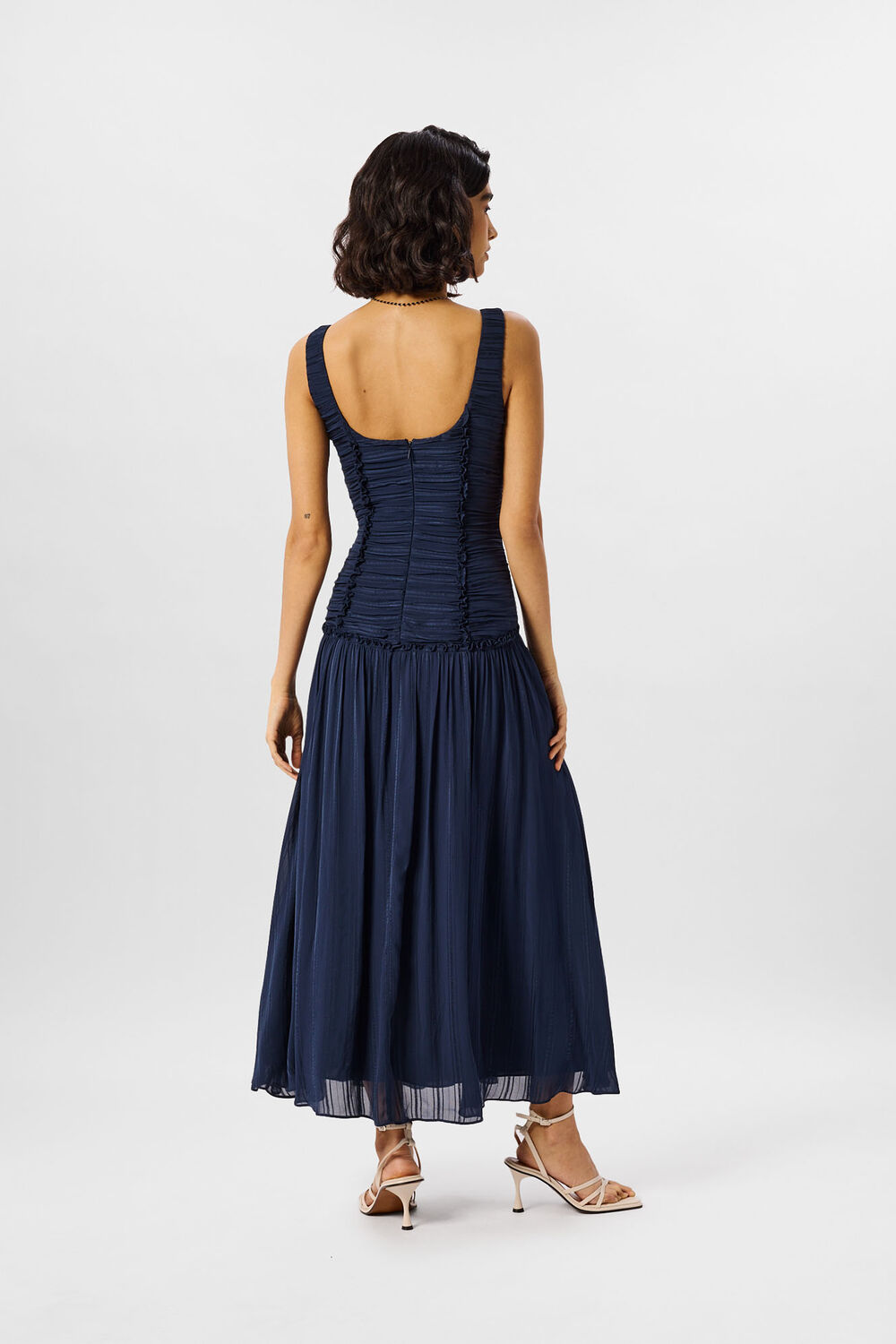 Navy Shirred Bodice Dress