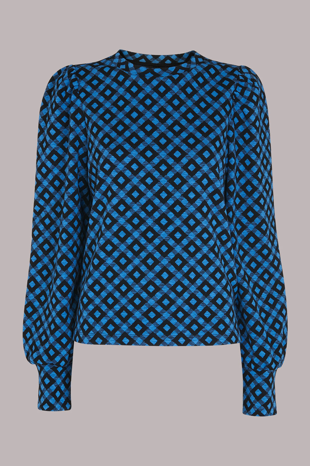 Jacquard Puff Sleeve Check Top