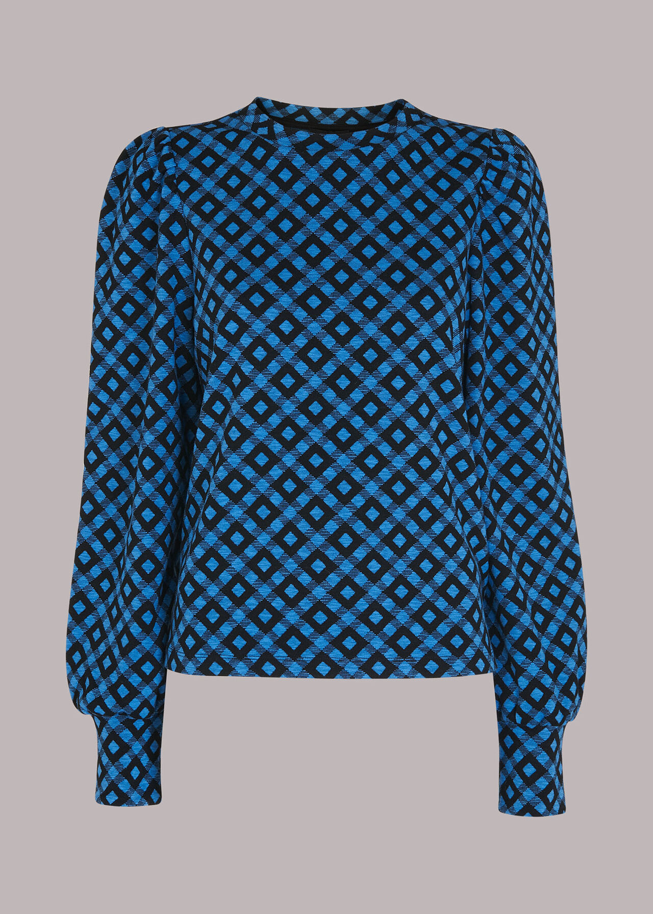 Jacquard Puff Sleeve Check Top