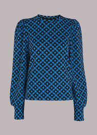 Jacquard Puff Sleeve Check Top