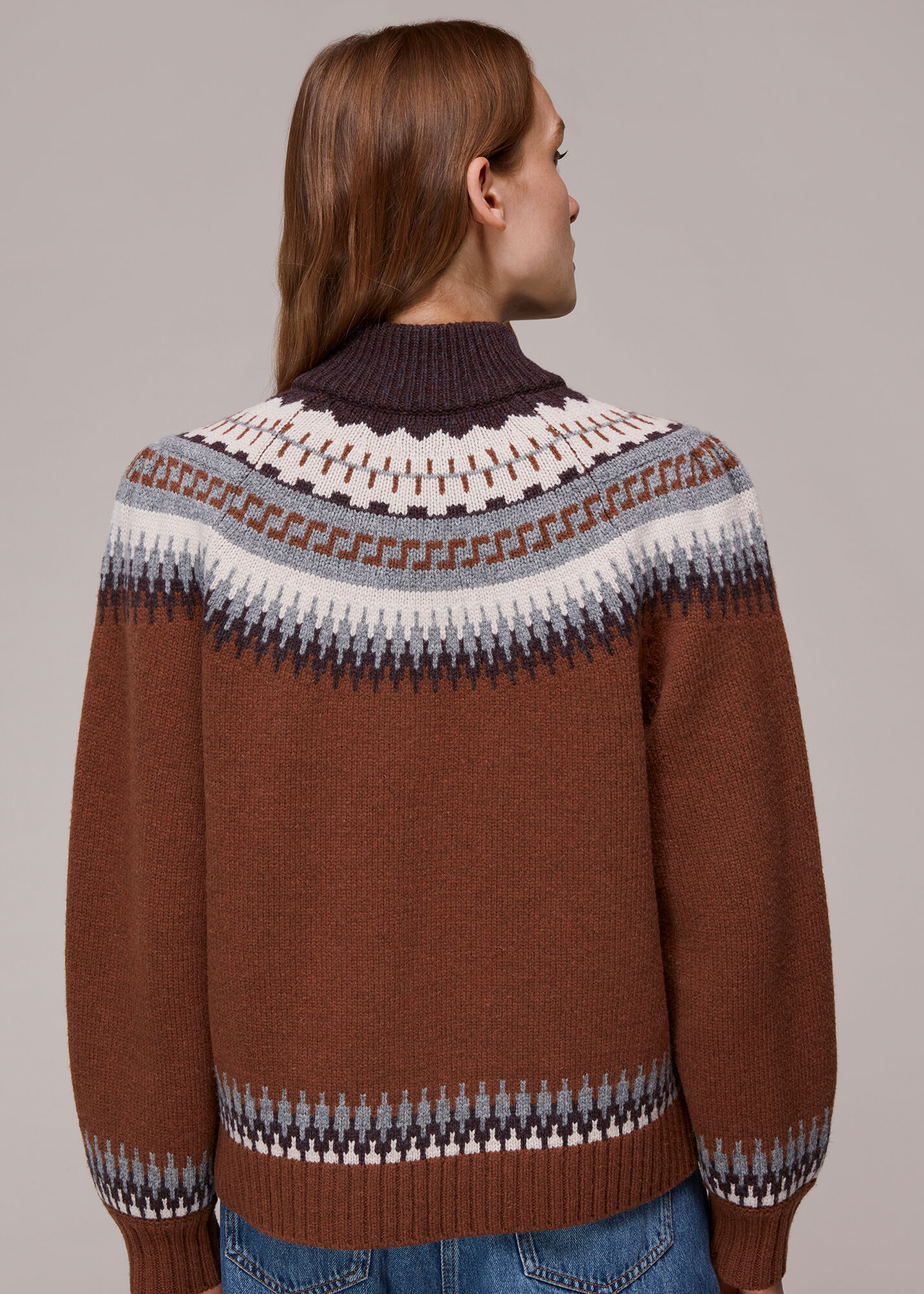 Brown Fairisle Zip Sweater WHISTLES