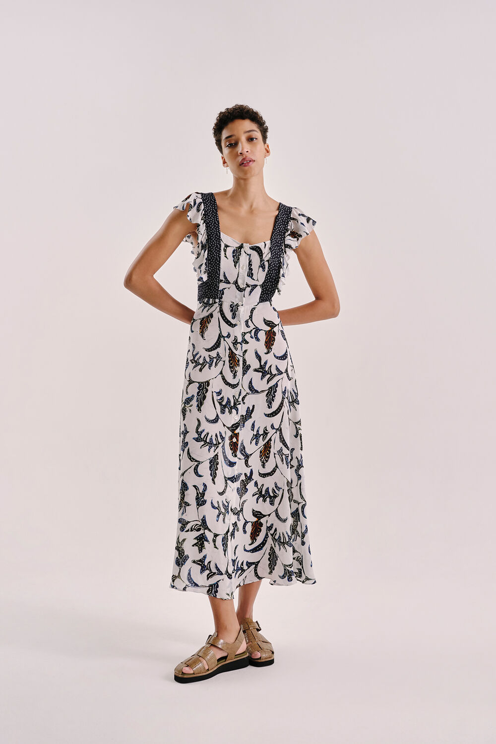 Subrina Printed Silk Dress White/Multi