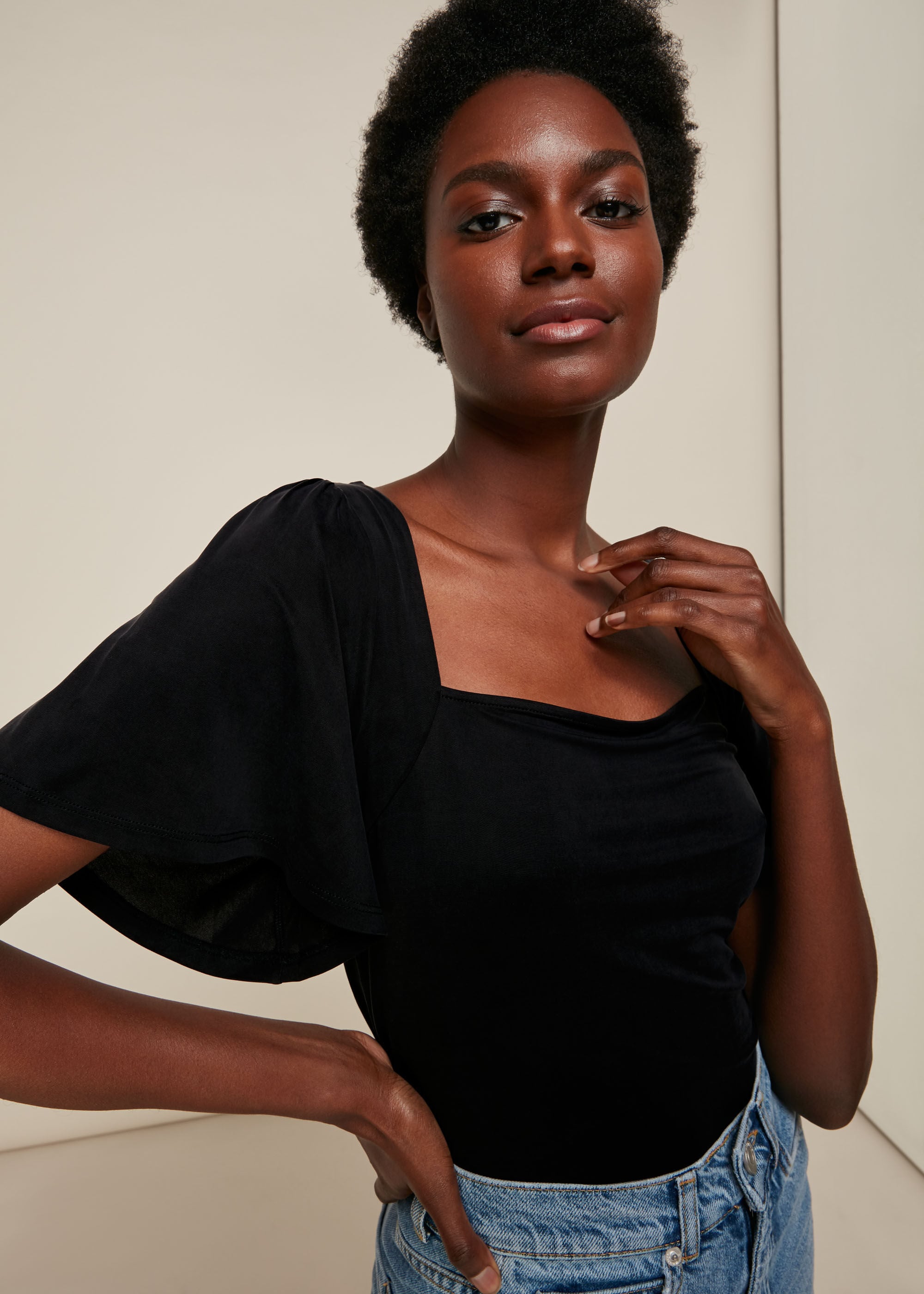 Black Angel Sleeve Cupro Top | WHISTLES | Whistles UK |