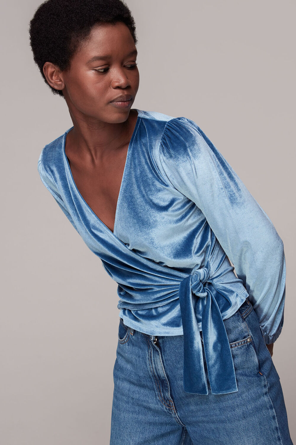 Velvet V Neck Wrap Top