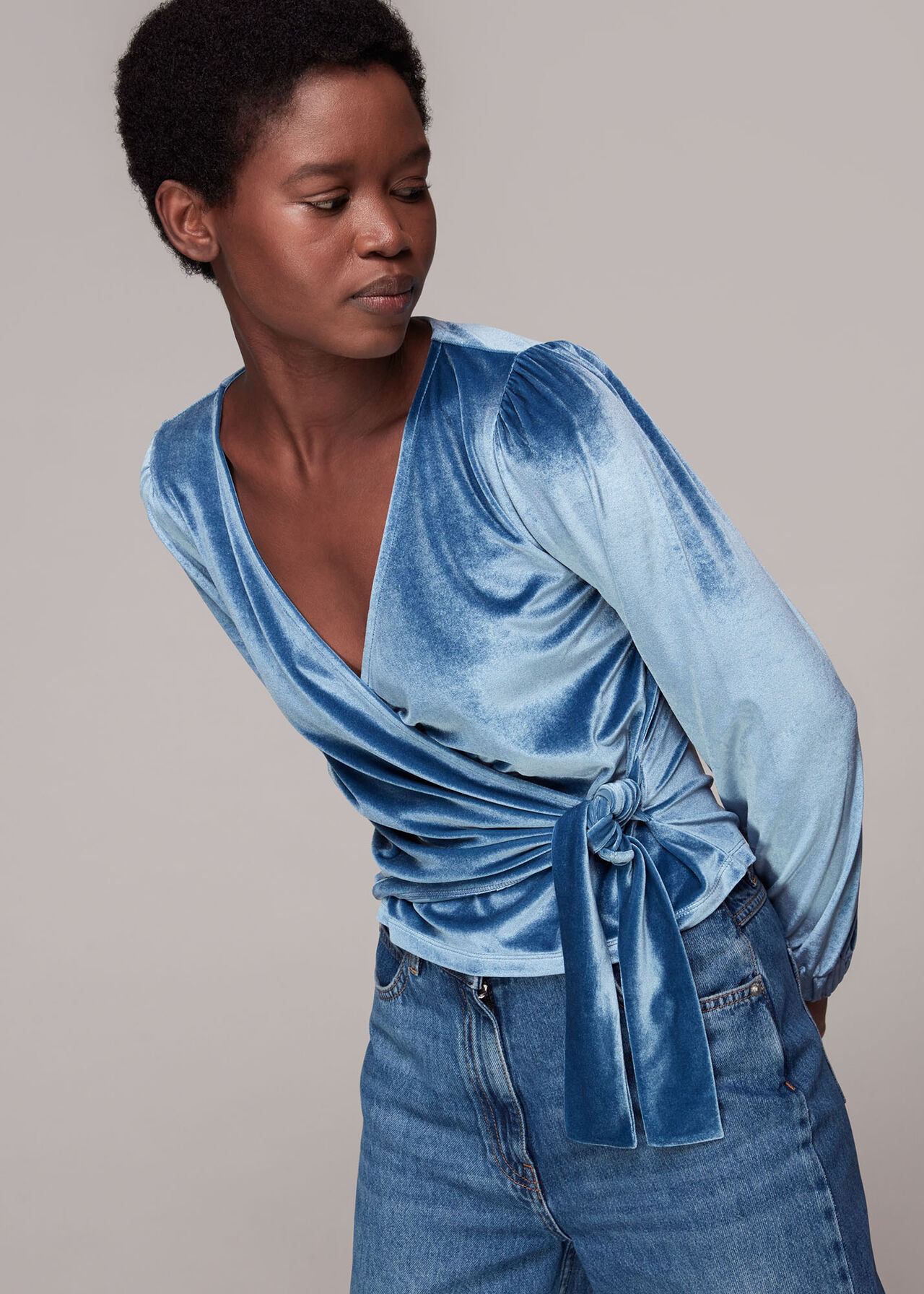 Velvet V Neck Wrap Top