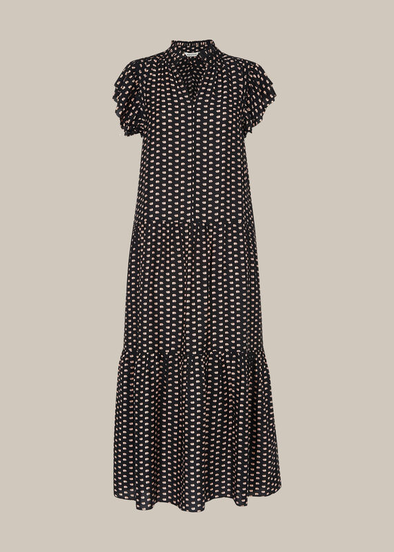 Black Elephant Silk Mix Midi Dress