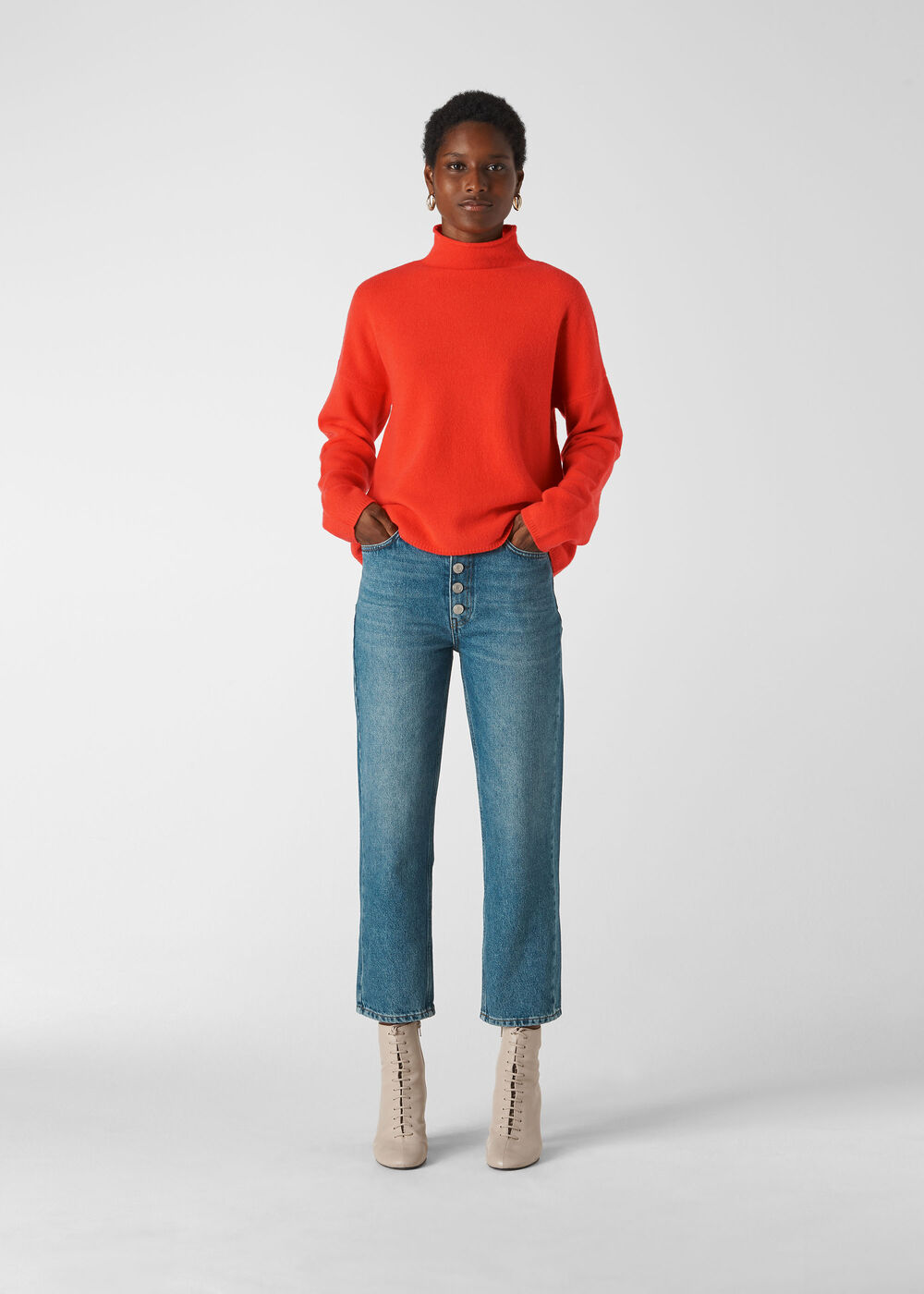 Soft Roll Neck Wool Sweater Flame