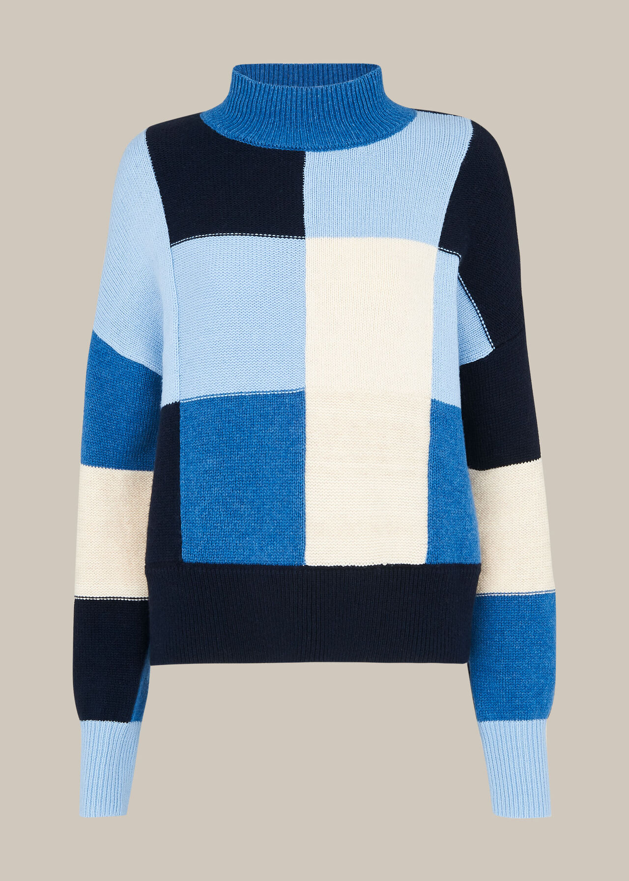 Blue Patchwork Funnel Neck Knit | WHISTLES