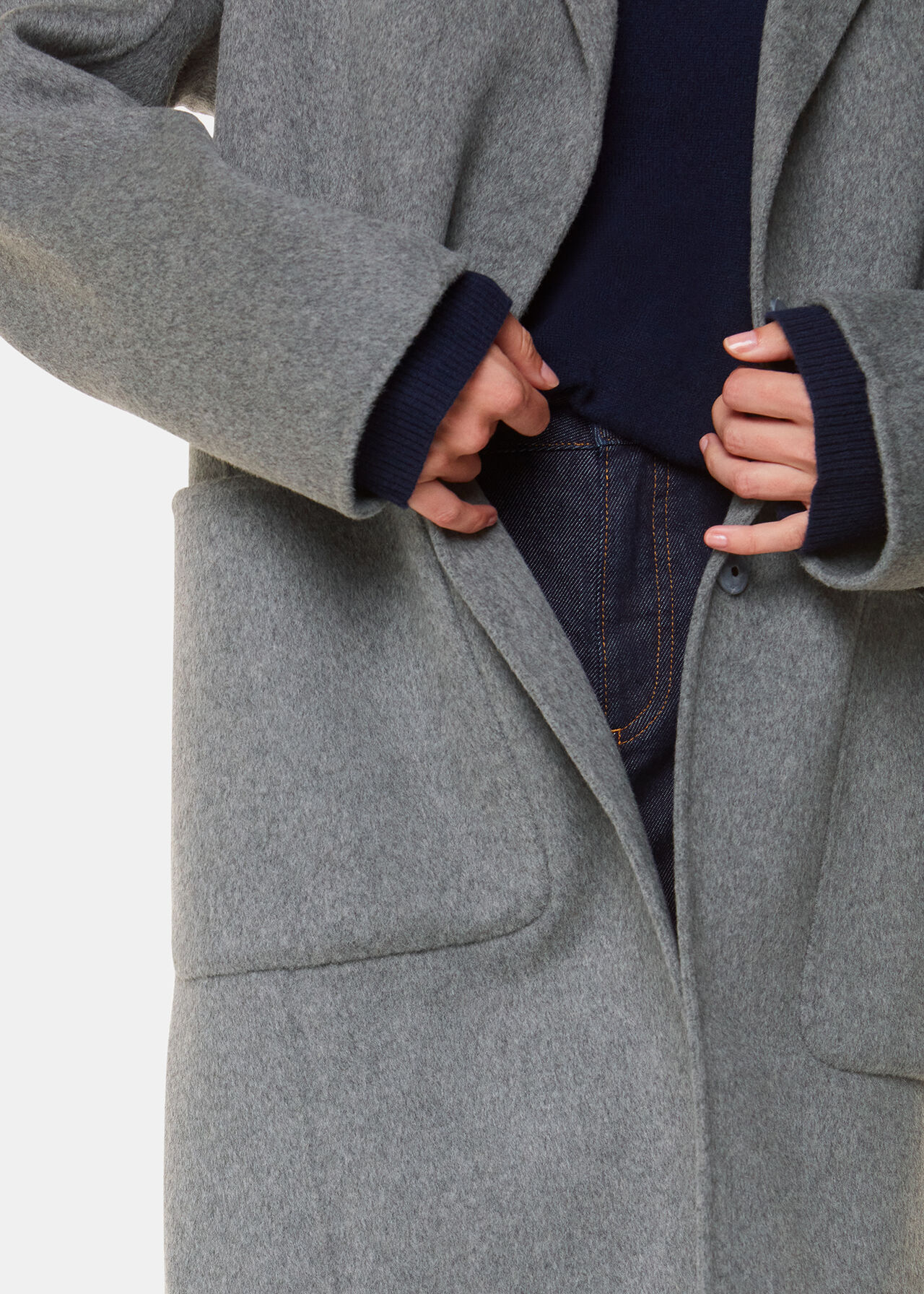 Whistles Cassie Double Face Pocket Coat Grey