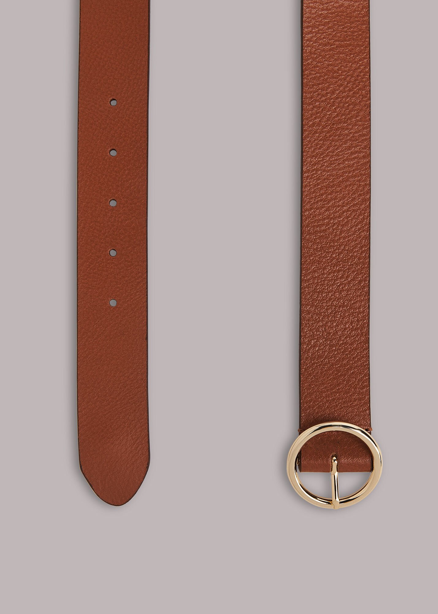 Belt with gold circle buckle top