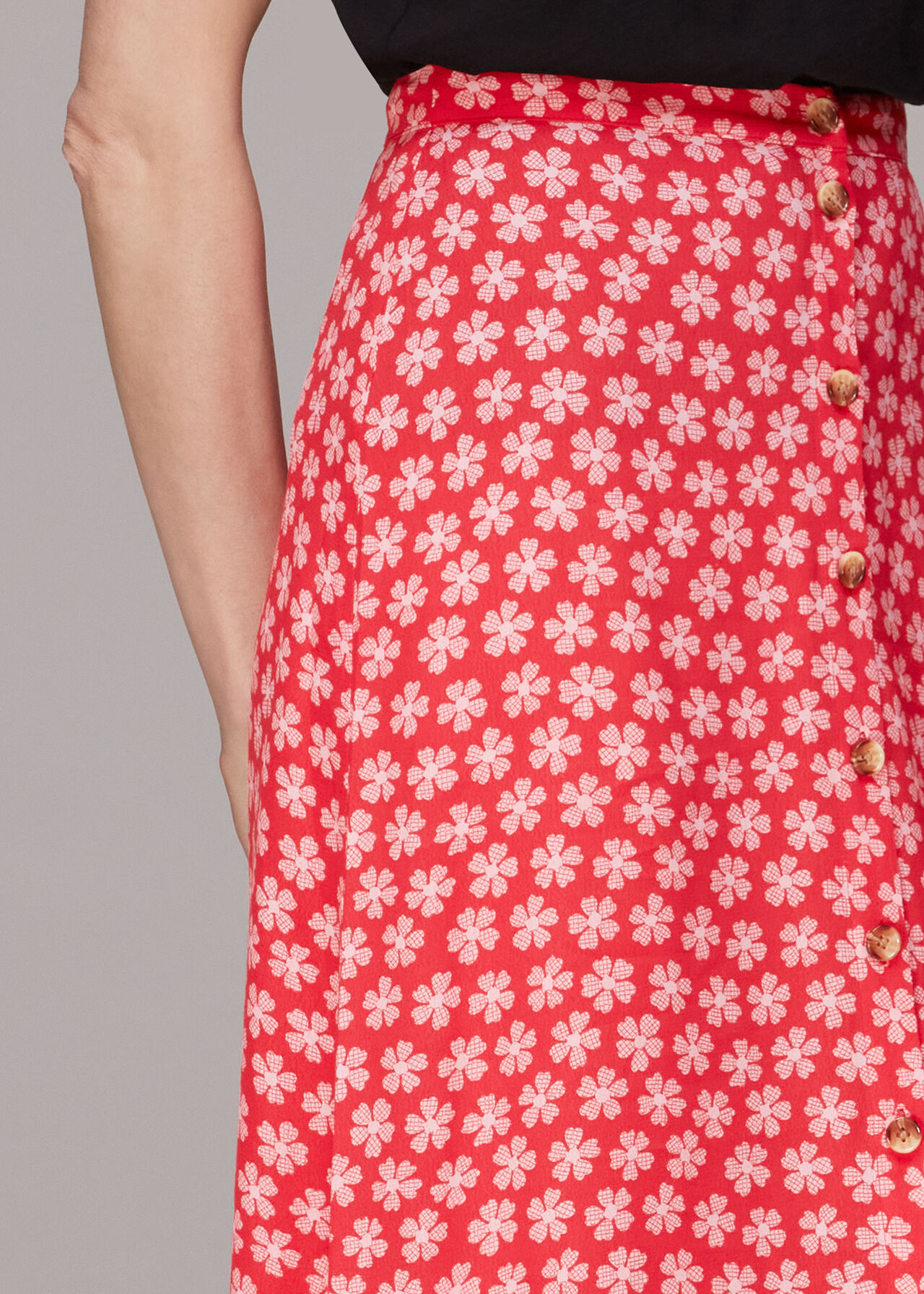 Daisy Check Button Front Skirt