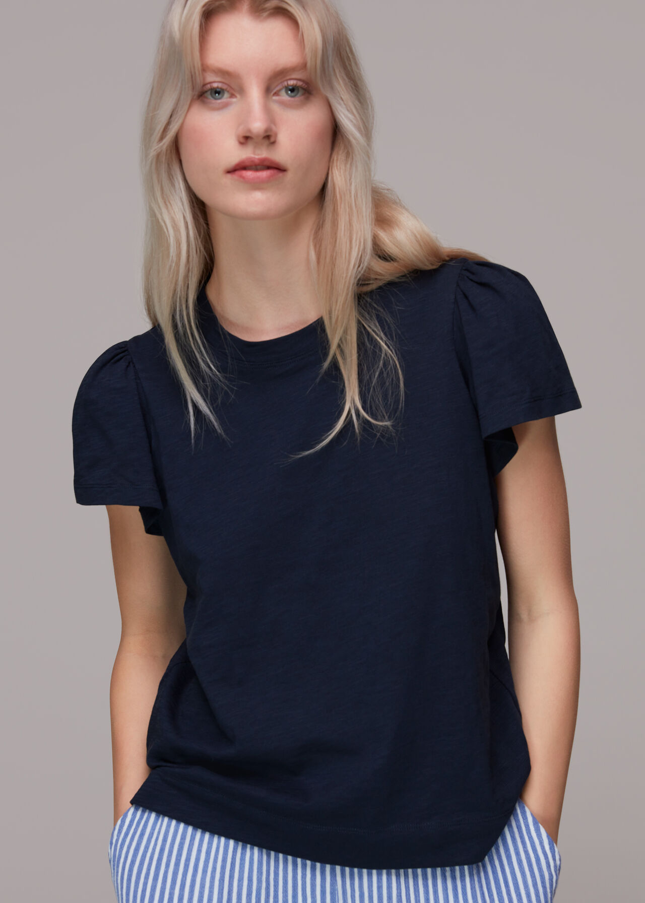 Whistles Cotton Frill Sleeve T Shirt