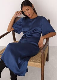Petite Satin Twist Waist Midi Dress