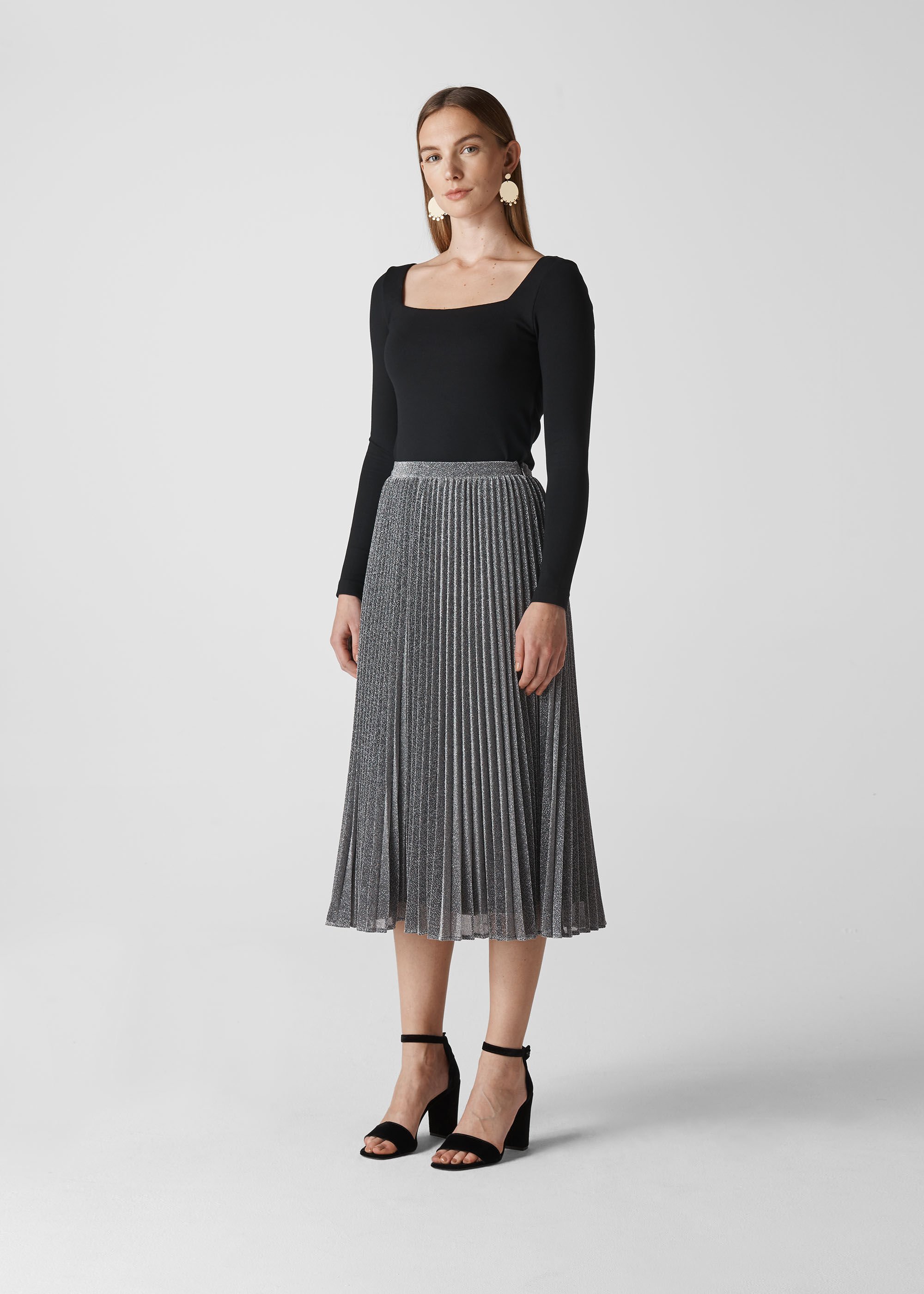 Silver Longline Sparkle Pleated Skirt WHISTLES